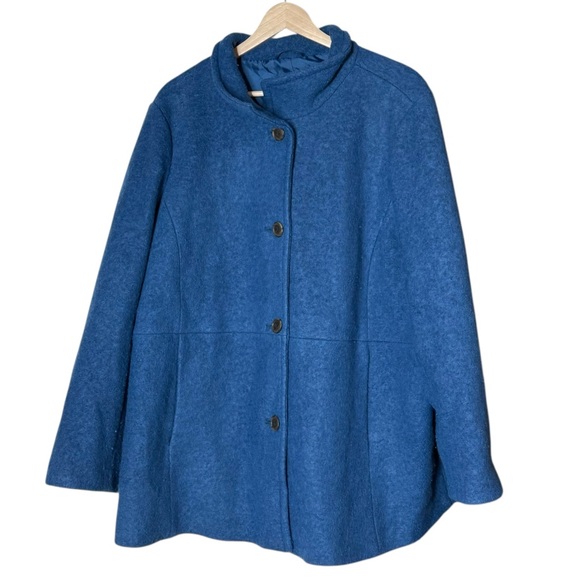 Lands' End Wool Blend Mock Neck A-Line Coat Size 20W Light Blue Minimalist - Picture 1 of 8